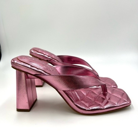 Jessica Simpson Size‎ 7 Zayde Metallic Barbie Pink Slip On Sandals Heels Shoes - Picture 2 of 16